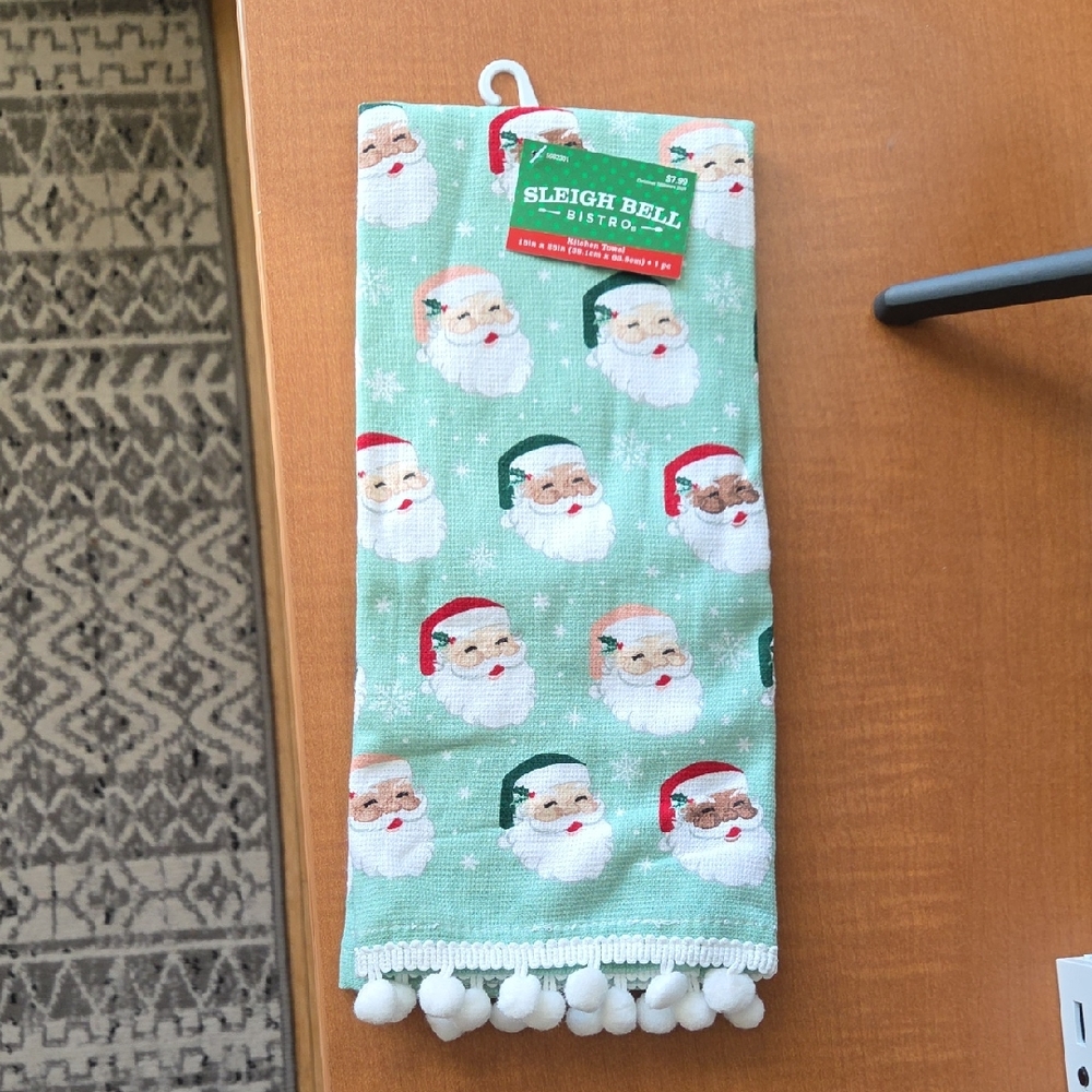 Sleigh Bell Bistro Santa Kitchen Towel - Green